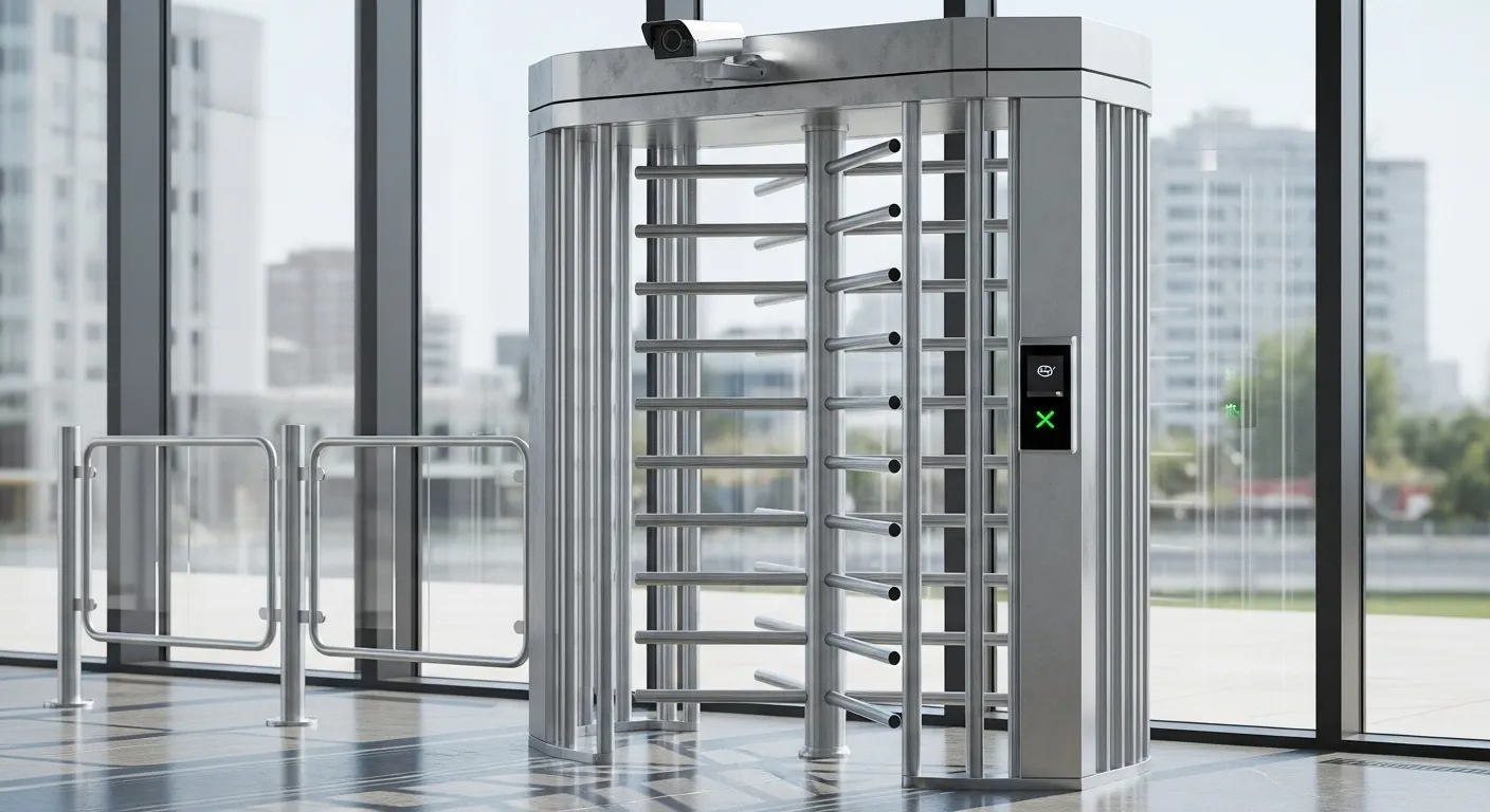 Поворотный турникет с управлением доступом с антиподъёмной конструкцией