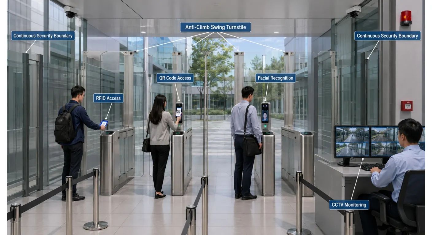 Access Control Swing Turnstile With Anti-Climb Design